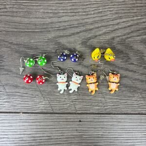 Lot of 6 Adorable Cat Mushroom Duck Earrings Girls Trendy Animal Artsy